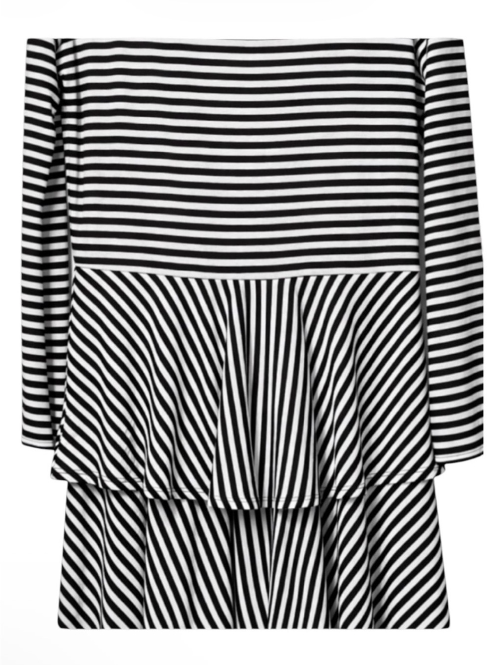 LuLaRoe Georgia Dress Large Black White Striped Tiered Swing NWT - Picture 2 of 6